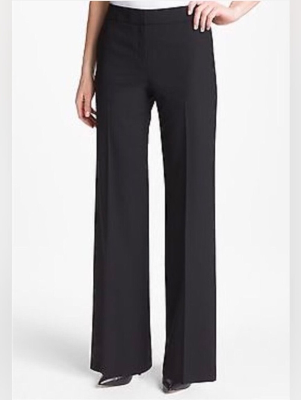 Lafayette 148 New York 100% Wool Trousers Black Sz 12 High Rise Wide Leg Sheen